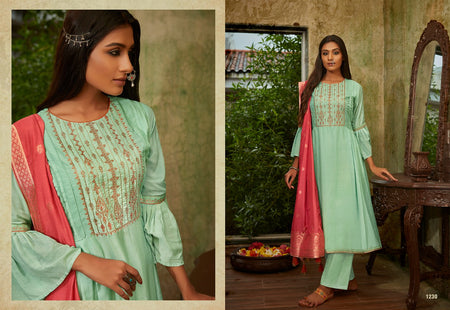 Multi Color Heavy Muslin Silk Indian women's salwar kameez with dupatta ready to wear