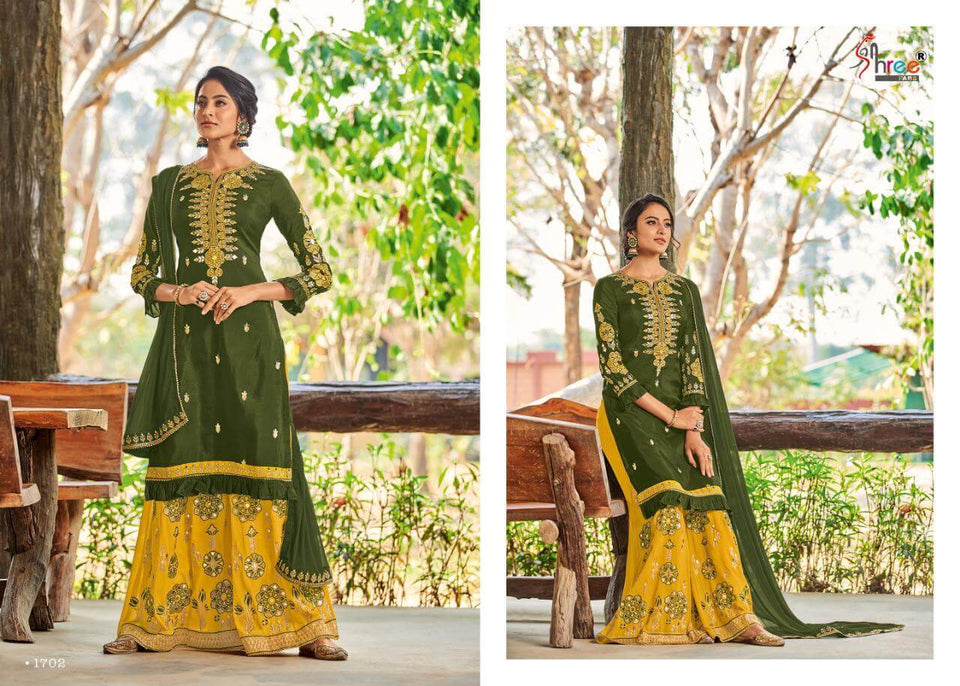 Green Pure Viscose Opada Silk Indian women's salwar kameez with dupatta ready to wear