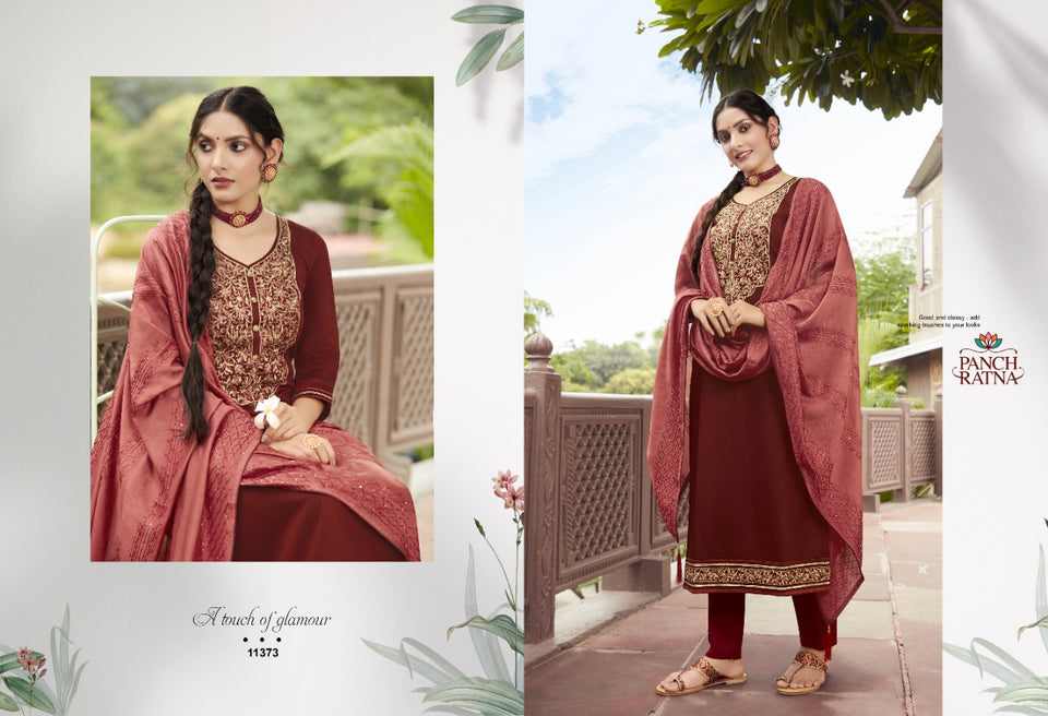 Brown Jam Silk Indian women's salwar kameez with dupatta ready to wear