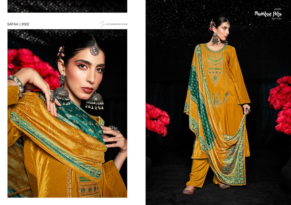 Gold Velvet Indian women's salwar kameez with dupatta ready to wear