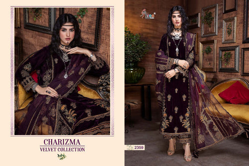 Purple Pure Velvet Indian women's salwar kameez with dupatta ready to wear