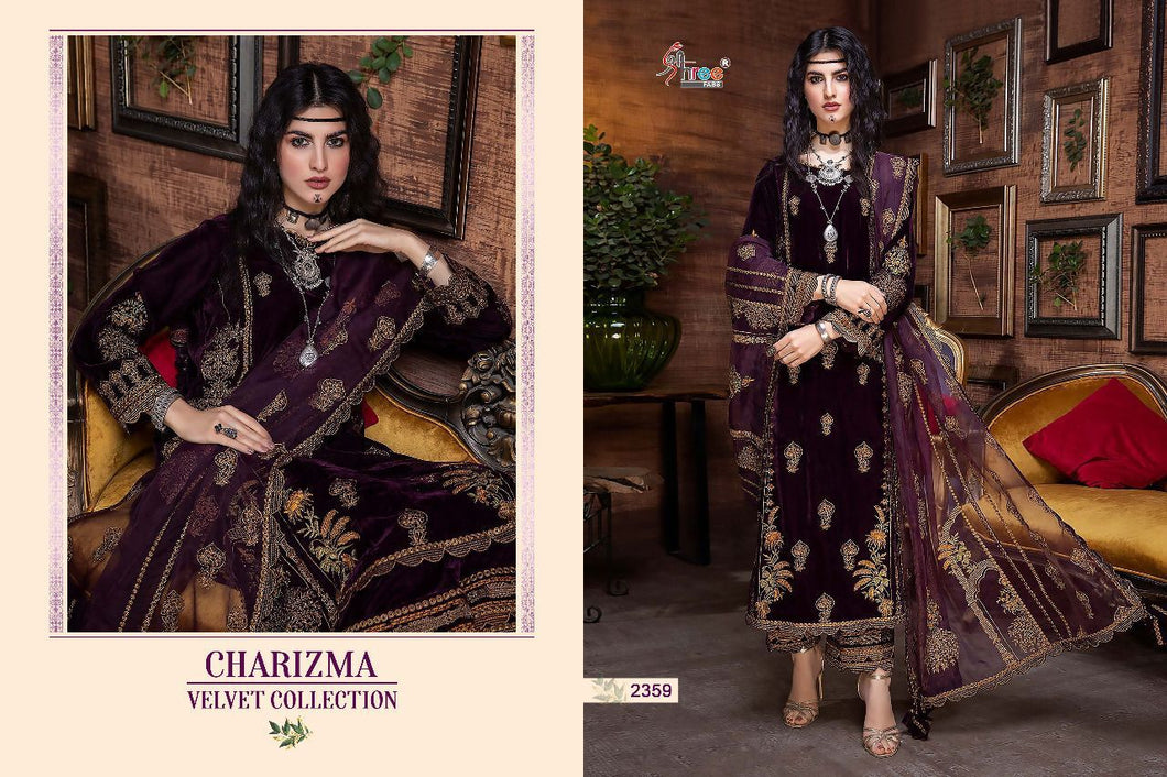 Purple Pure Velvet Indian women's salwar kameez with dupatta ready to wear