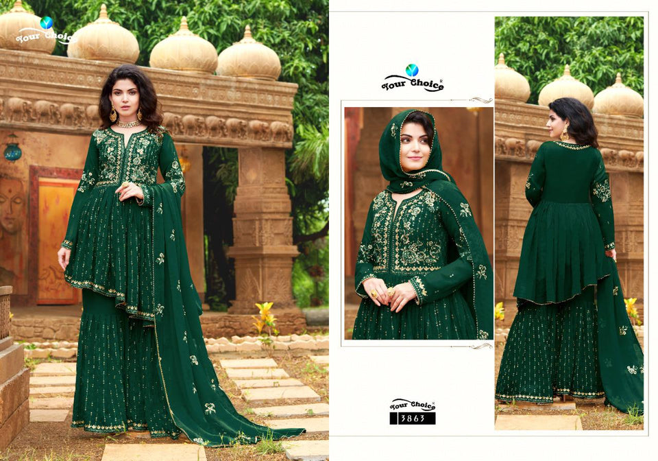 Green Faux Georgette Indian women's salwar kameez with dupatta ready to wear