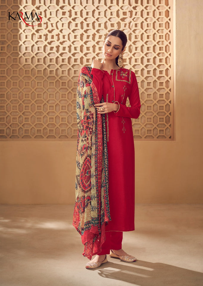 Red Crepe Indian women's salwar kameez with dupatta ready to wear