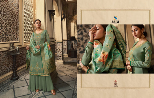 Green Satin Georgette Indian women's salwar kameez with dupatta ready to wear