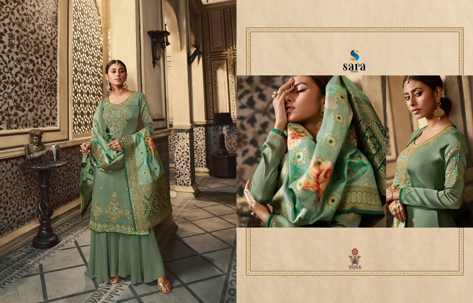 Green Satin Georgette Indian women's salwar kameez with dupatta ready to wear