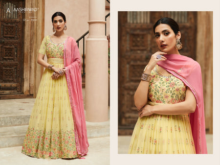 Yellow Real Georgette Indian women's salwar kameez with dupatta ready to wear