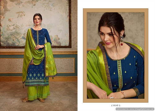 Blue Jam Silk Indian women's salwar kameez with dupatta ready to wear