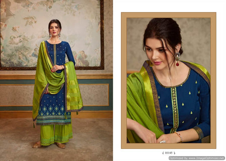 Blue Jam Silk Indian women's salwar kameez with dupatta ready to wear