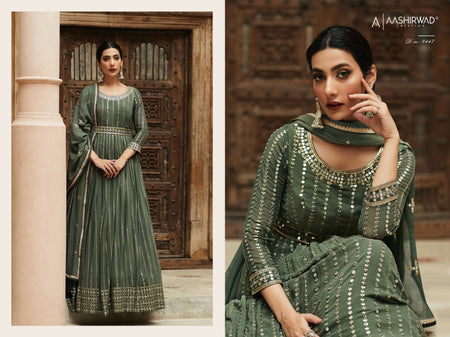 Green Real Georgette Indian women's salwar kameez with dupatta ready to wear