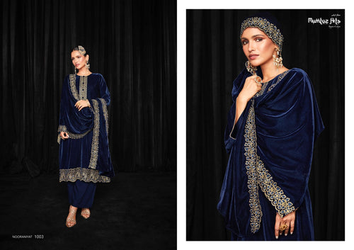 Blue Pure Soft Velvet Indian women's salwar kameez with dupatta ready to wear