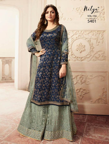 Blue Dola Jacquard Indian women's salwar kameez with dupatta ready to wear