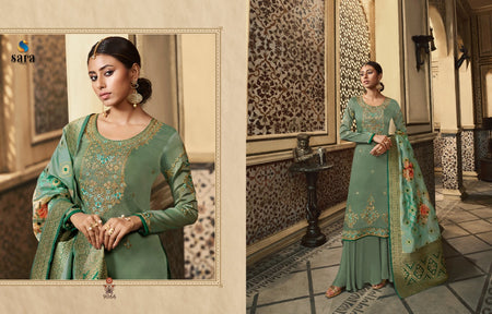 Green Satin Georgette Indian women's salwar kameez with dupatta ready to wear