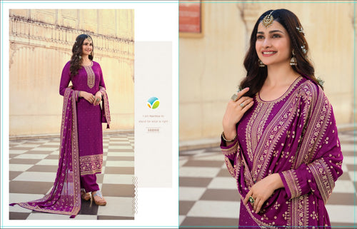 Purple Fancy Fabric Indian women's salwar kameez with dupatta ready to wear