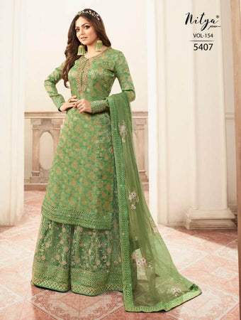 Green Dola Jacquard Indian women's salwar kameez with dupatta ready to wear