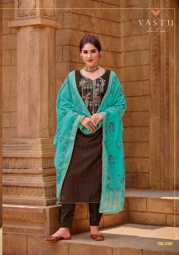 Multi Color Satin Cotton Indian women's salwar kameez with dupatta ready to wear