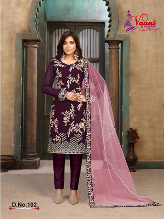 Purple Faux Georgette Indian women's salwar kameez with dupatta ready to wear