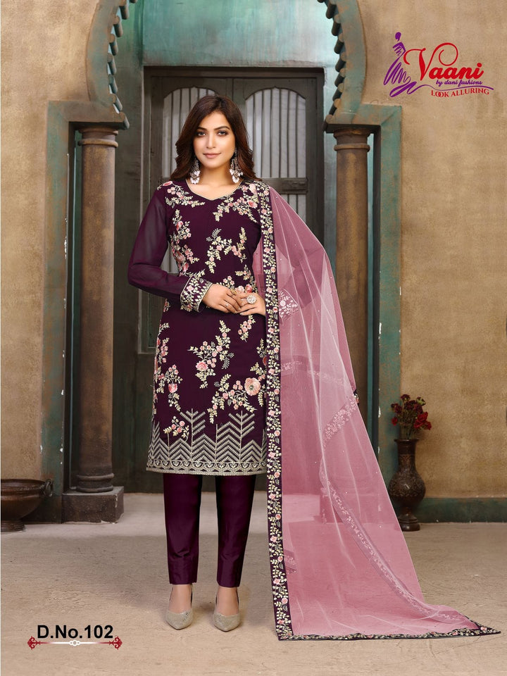 Purple Faux Georgette Indian women's salwar kameez with dupatta ready to wear