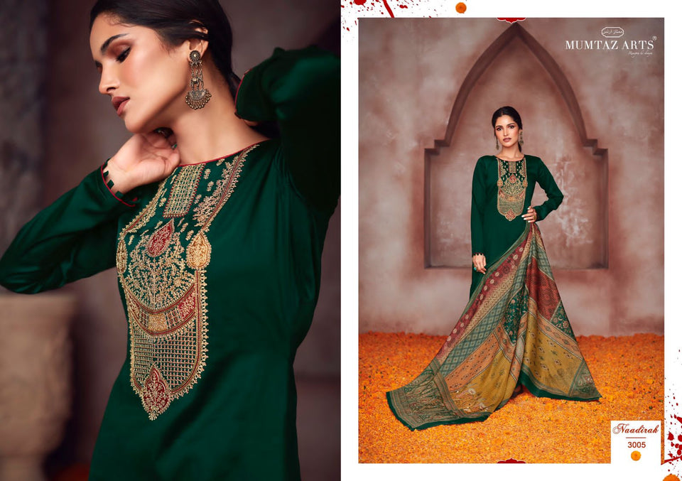 Green Pure Jam satin Indian women's salwar kameez with dupatta ready to wear