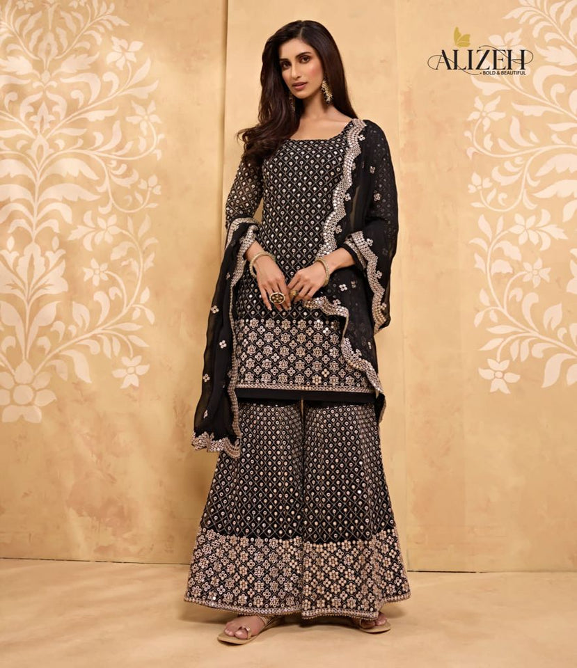 Black Alizeh Georgette Indian women's salwar kameez with dupatta ready to wear
