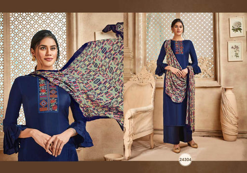 Blue Pure Viscose Upada Indian women's salwar kameez with dupatta ready to wear