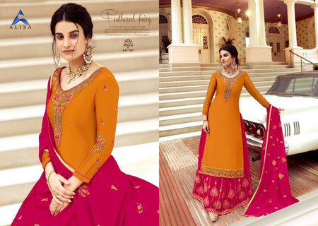 Gold Satin Georgette Indian women's salwar kameez with dupatta ready to wear
