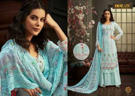Aqua Fancy Fabric Indian women's salwar kameez with dupatta ready to wear