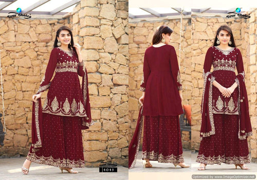 Brown Blooming Georgette Indian women's salwar kameez with dupatta ready to wear
