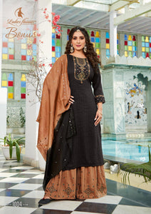 Black Chinon weaving Indian women's salwar kameez with dupatta ready to wear