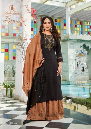Black Chinon weaving Indian women's salwar kameez with dupatta ready to wear
