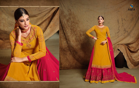 Gold Satin Georgette Indian women's salwar kameez with dupatta ready to wear