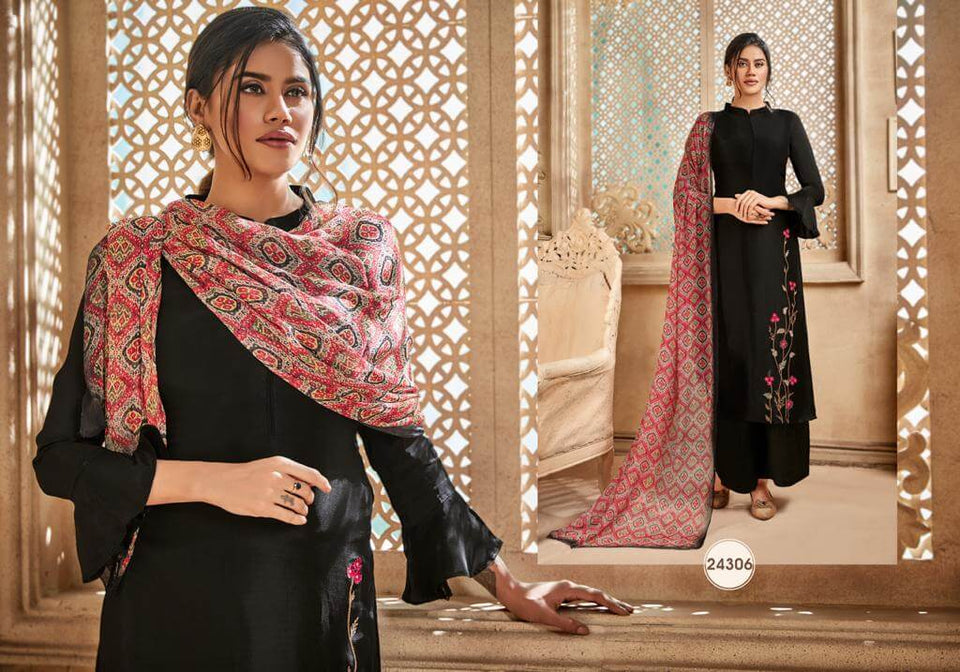 Black Pure Viscose Upada Indian women's salwar kameez with dupatta ready to wear