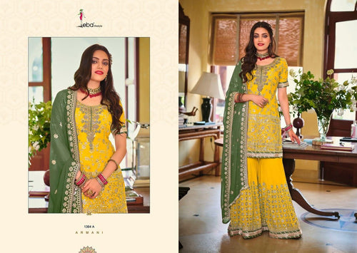 Gold Faux Georgette Indian women's salwar kameez with dupatta ready to wear