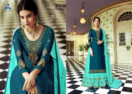 Blue Satin Georgette Indian women's salwar kameez with dupatta ready to wear