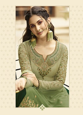 Green Georgette Indian women's salwar kameez with dupatta ready to wear