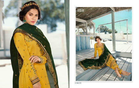 Gold Satin Georgette Indian women's salwar kameez with dupatta ready to wear