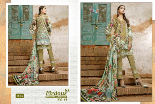 Green Pure Lawn Cotton Indian women's salwar kameez with dupatta ready to wear