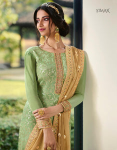 Green Pure Viscose Indian women's salwar kameez with dupatta ready to wear