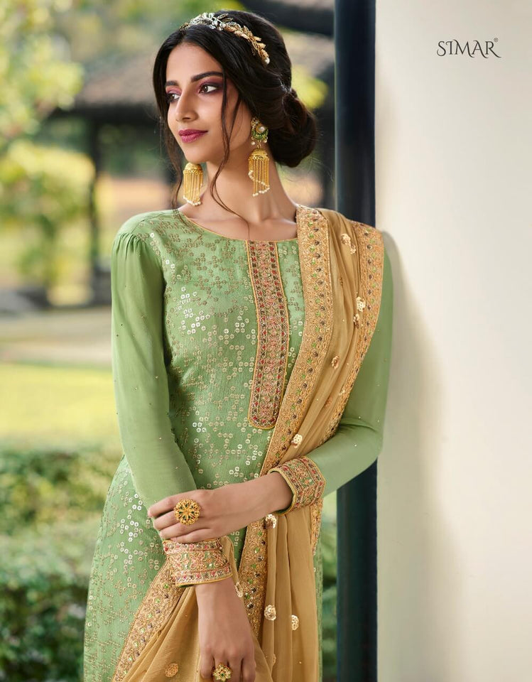 Green Pure Viscose Indian women's salwar kameez with dupatta ready to wear
