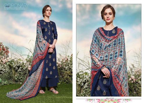 Blue Pure Jam Foil Print Indian women's salwar kameez with dupatta ready to wear
