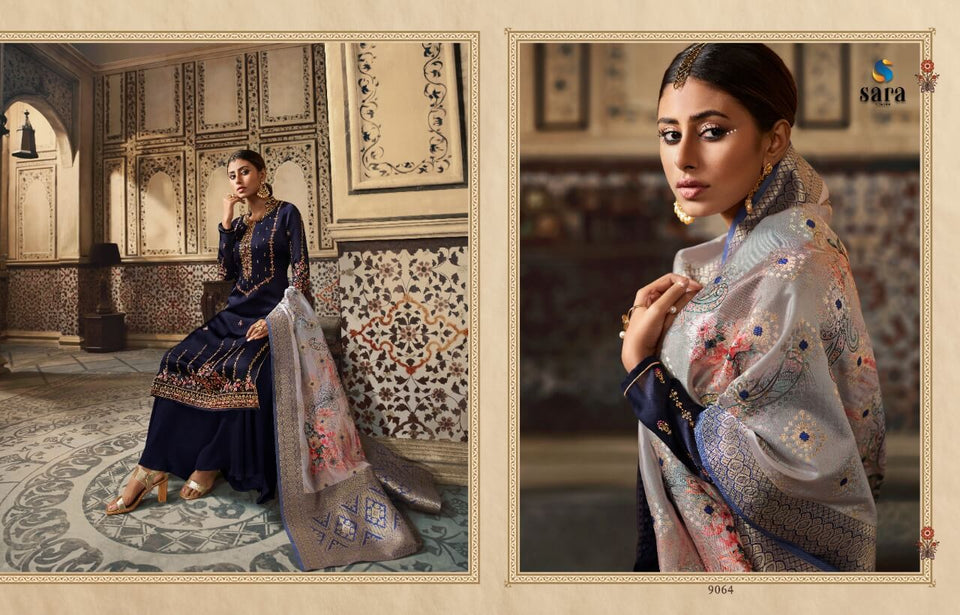 Blue Satin Georgette Indian women's salwar kameez with dupatta ready to wear