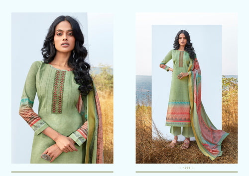 Green Pure Cambric Cotton Indian women's salwar kameez with dupatta ready to wear