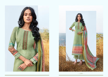 Green Pure Cambric Cotton Indian women's salwar kameez with dupatta ready to wear